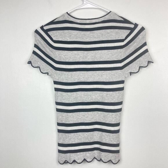 AUTUMN CASHMERE Striped Scallop Edge Ribbed Baby Tee.  Size S - Picture 12 of 13